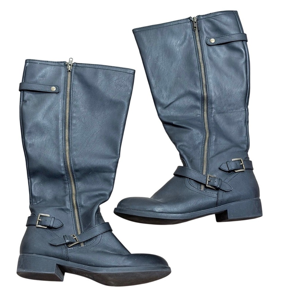 Black Riding Boots Knee High Zipper Buckle Womens 11 W Wide